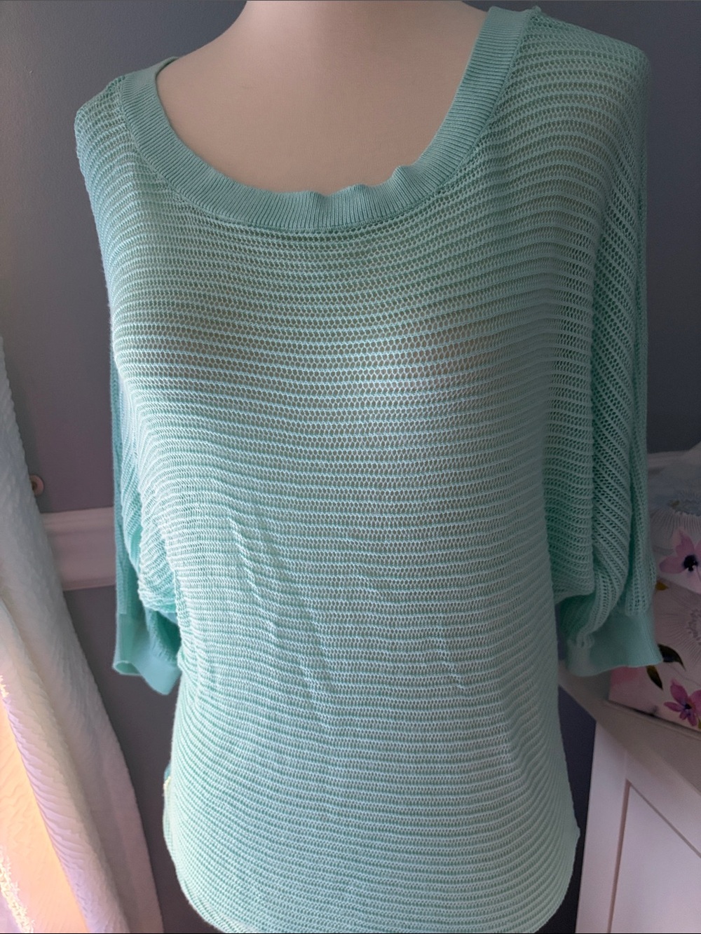 Light Mint Green Open Knit Sweater